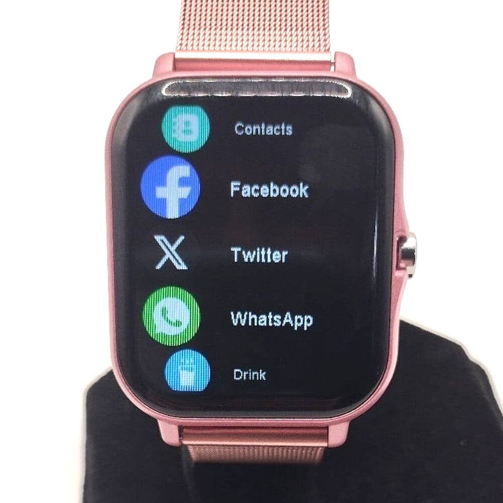 Pink Smartwatch Stainless Steel for Android or Apple Fitness Sleep Heart Tracker